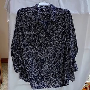 Catherines 2x long sleeved blue, tan and white blouse.